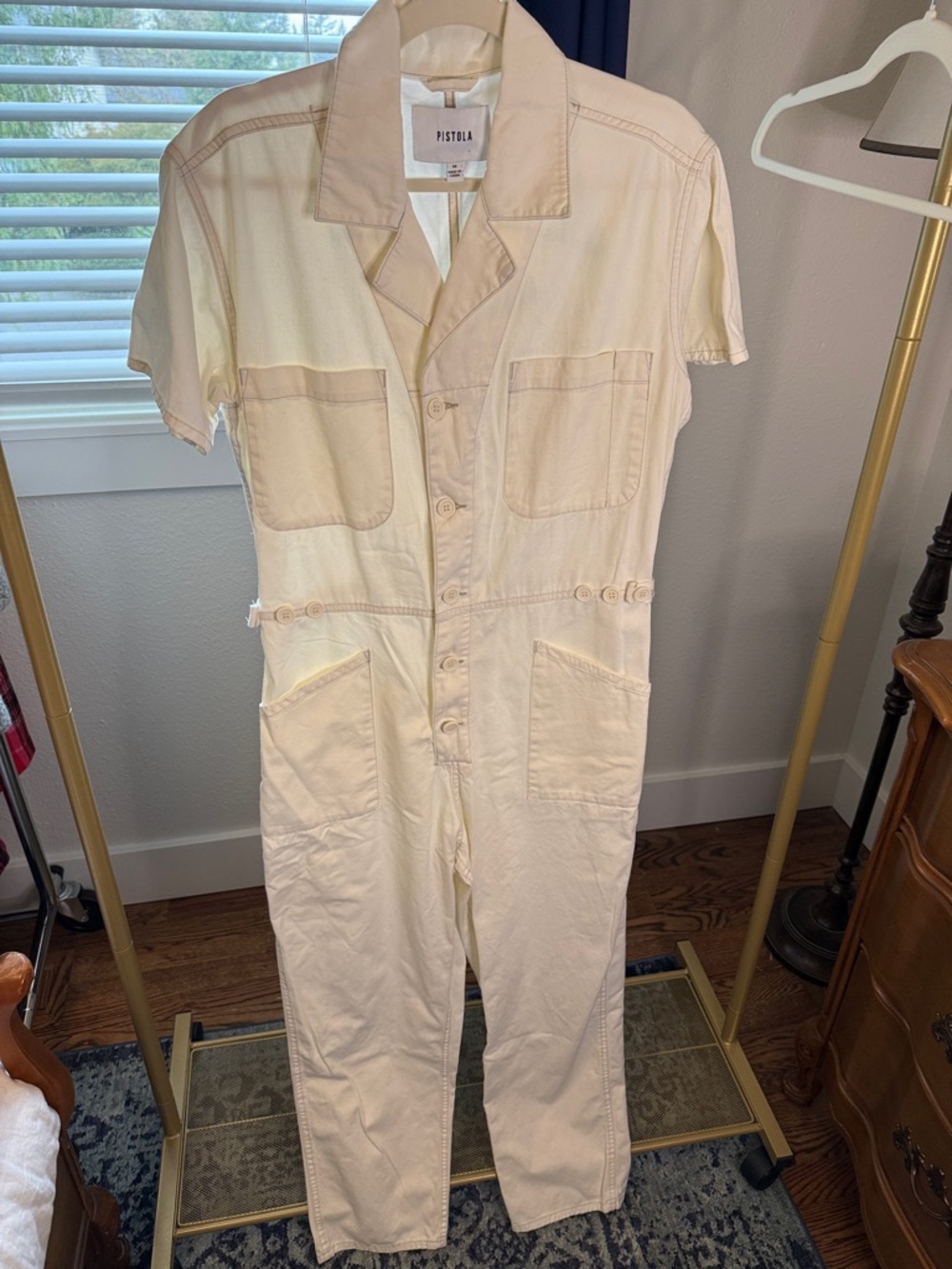 Pistola Cream Short-Sleeve Utility Jumpsuit